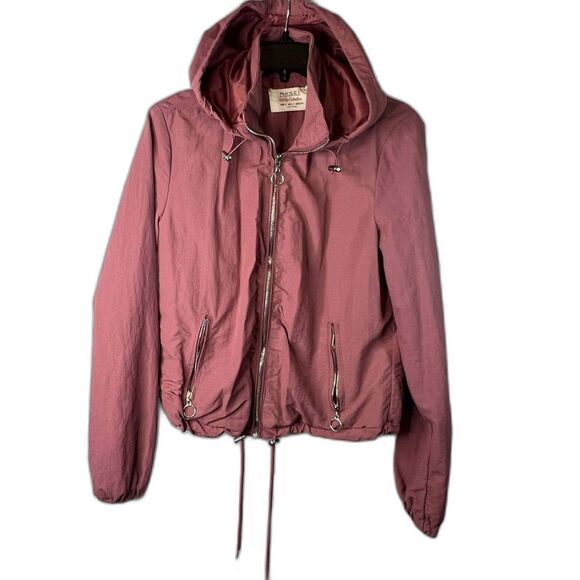 Ashley by 26 International Pink Hooded Zip‎ Up Rain Jacket Size Small - Picture 1 of 10